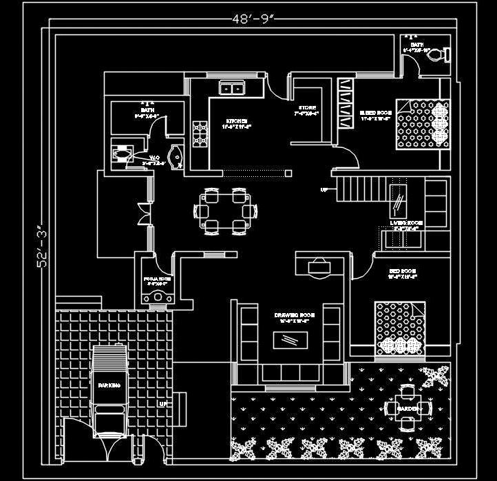 Architectural Plan for 2 BHK House  Free DWG Download